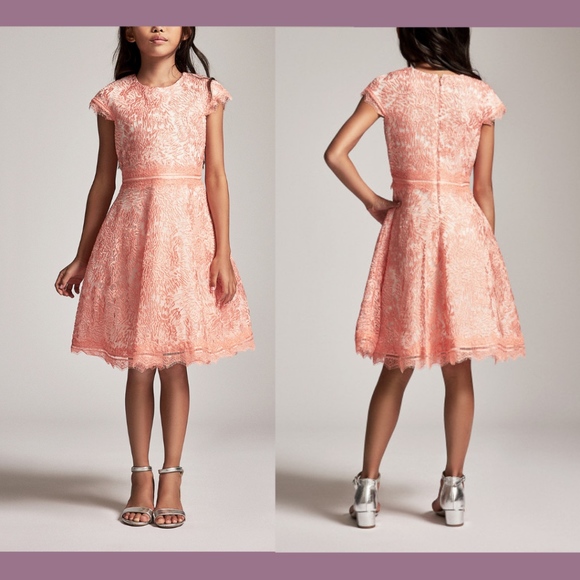 NEW $288 Tadashi Shoji Kids Dreamsicle‎ Lace Dress in Coral [Girls SZ 6 ] #G338 - Picture 1 of 8